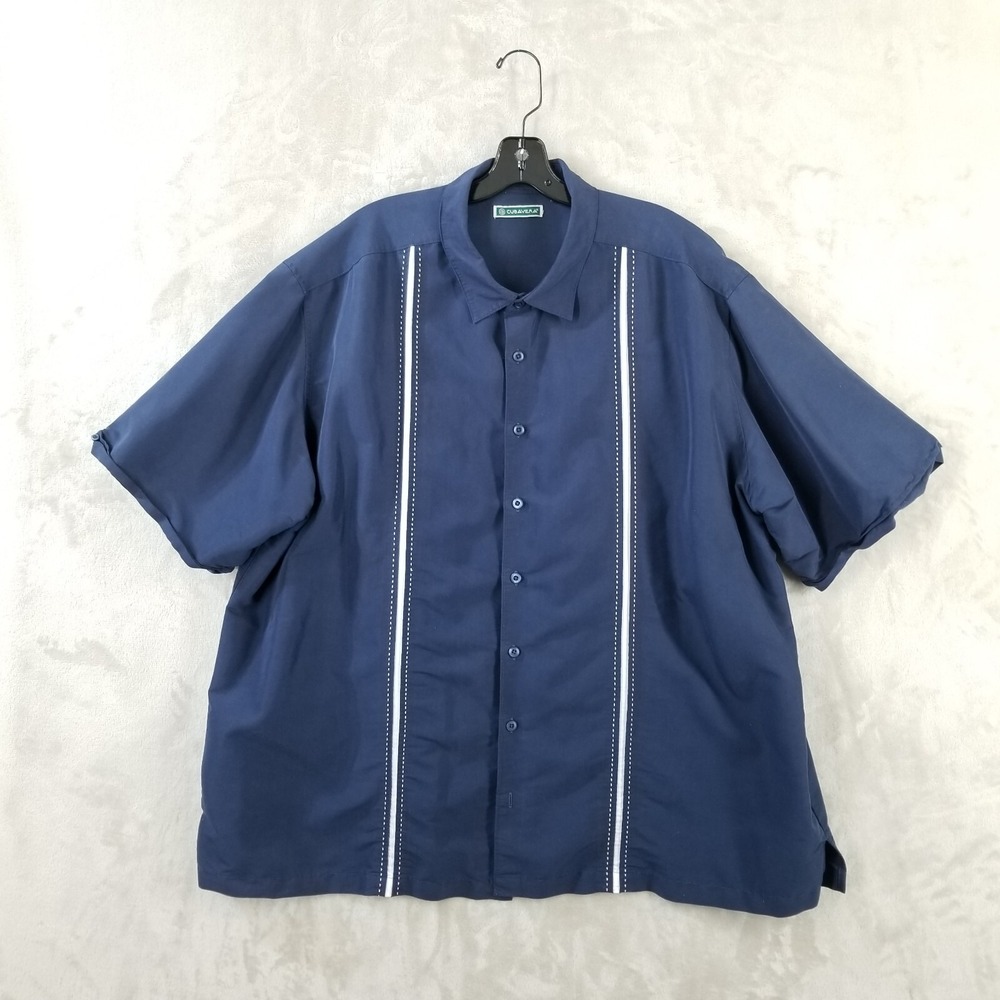 Cubavera Panel Shirt Men 3XLT Blue Contrast Stitching Short‎ Sleeve Comfort